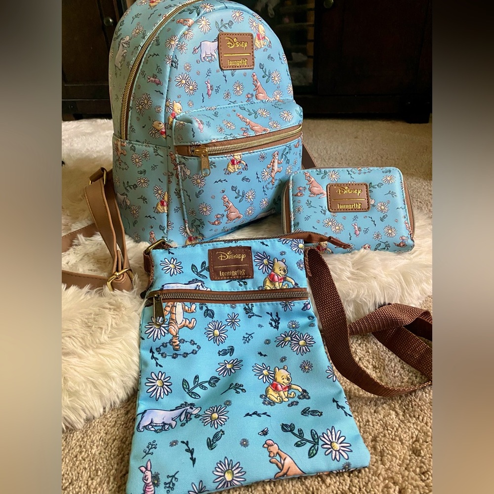 Loungefly Disney Winnie The Pooh Sketch Daisies Mini Backpack Wallet & Crossbody